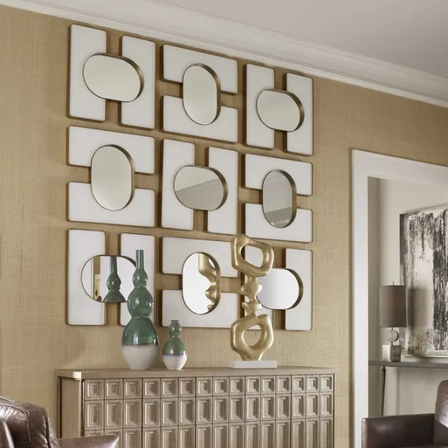 small gold and white mirrors